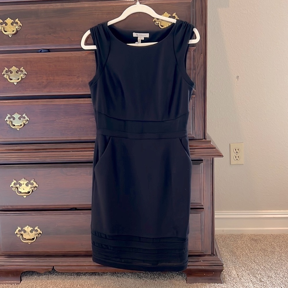 BCBGeneration Black Knee Length Shift Dress with Illusion Waist
